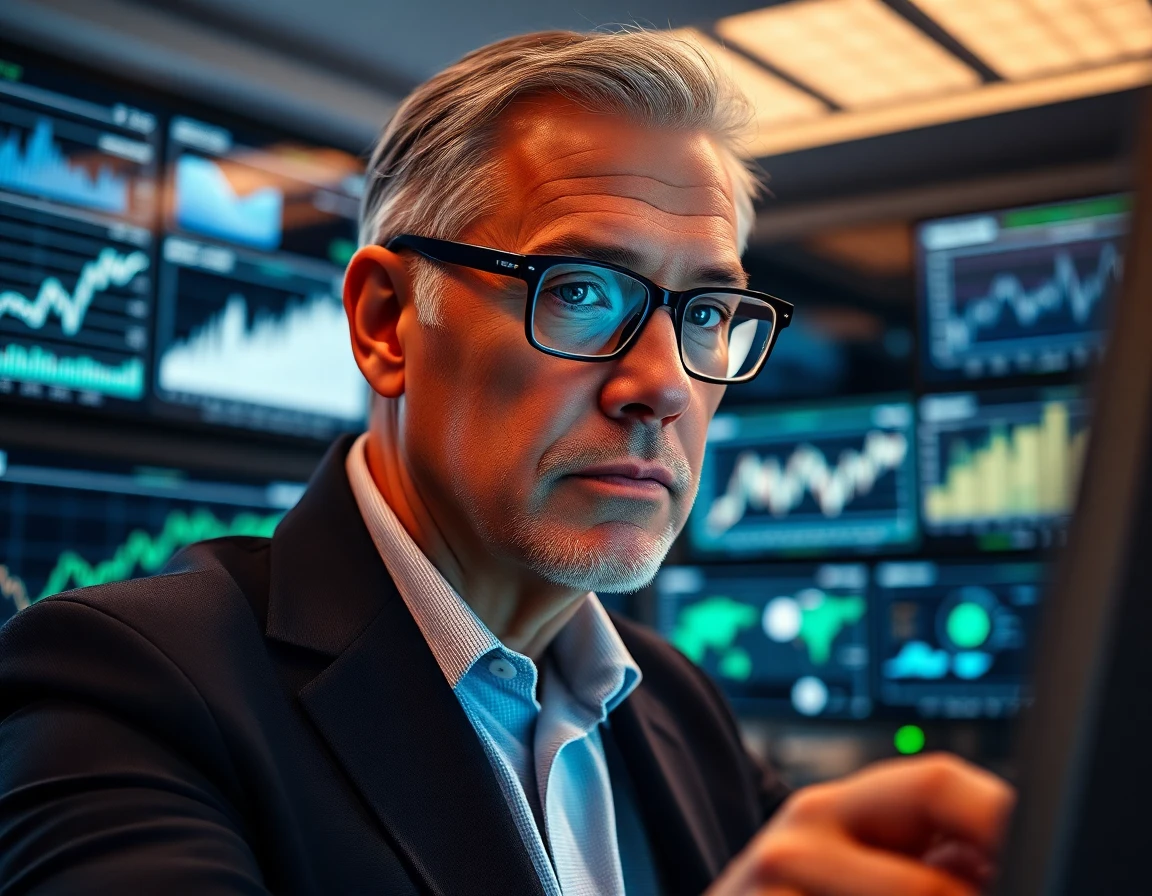 Cybersecurity expert analyzing digital copyright data in a high-tech control room