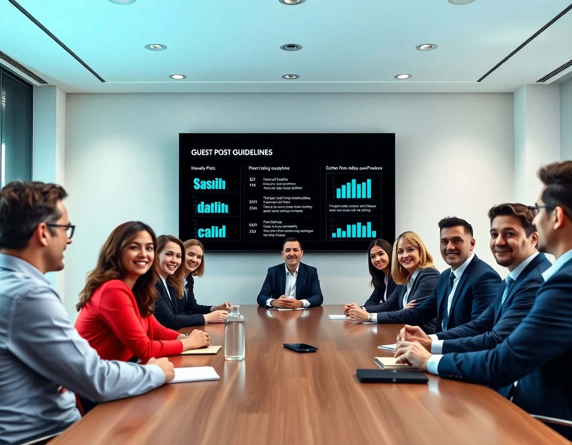 Finance professionals collaborating in conference room discussing guidelines