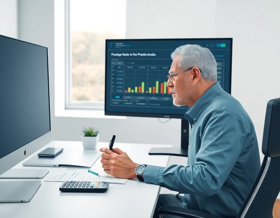 senior financial analyst reviewing pricing models in minimalist office setting