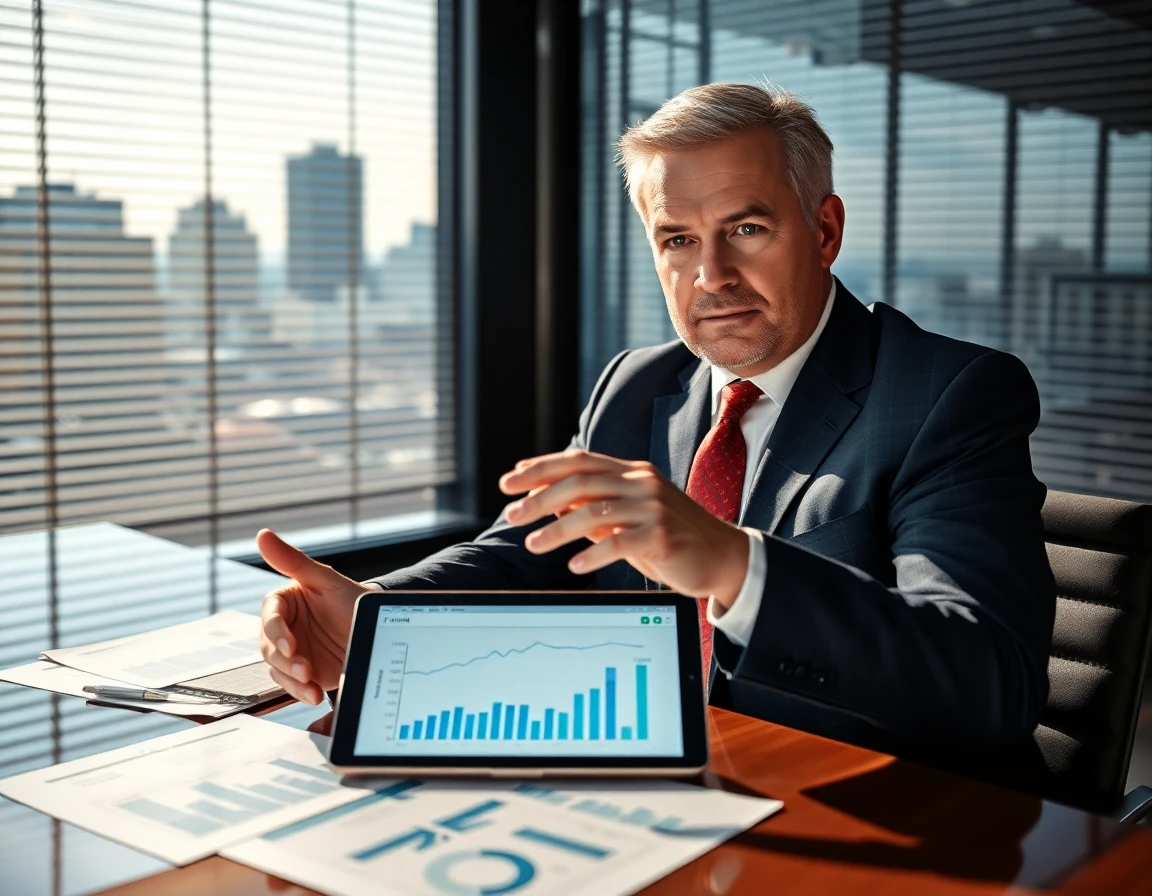 professional financial consultant discussing pricing metrics in conference room