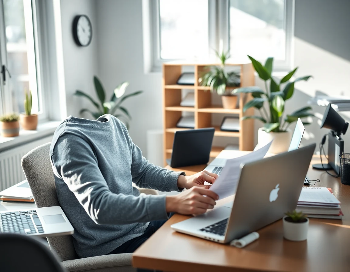Young male content creator working on guest post in a minimalist home office