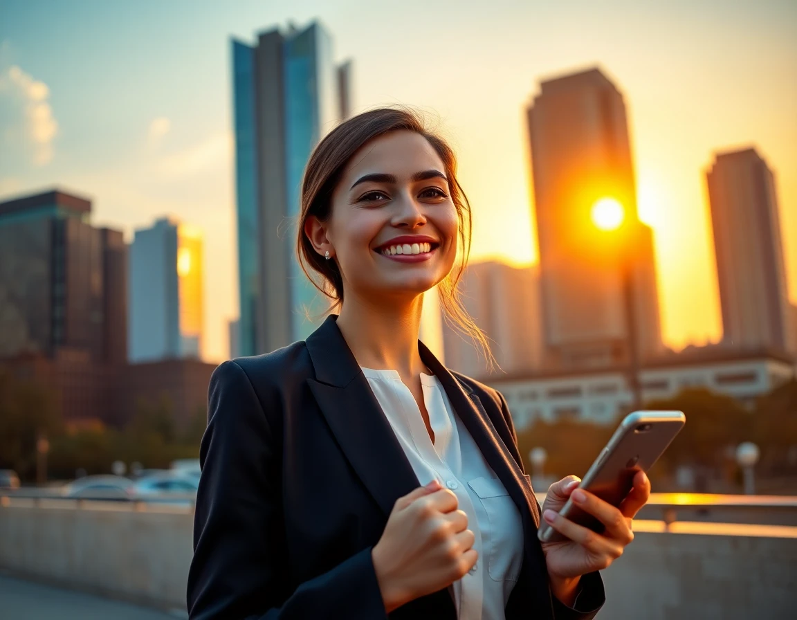 confident young woman outdoors at sunset for client testimonial